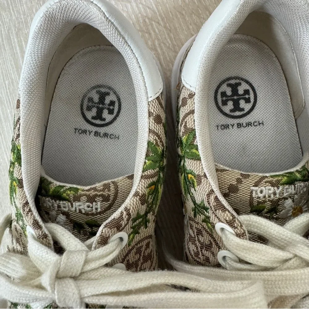 Tory Burch Women's T Monogram Howell Floral-embroidered Sneakers Size 7